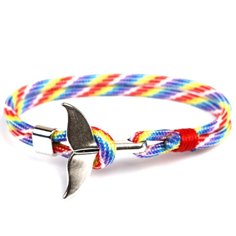 Fashion Whale Tail  Bracelets For Men And Women Charm  Survival Rope Chain  Bracelet Male Wrap Metal Hooks