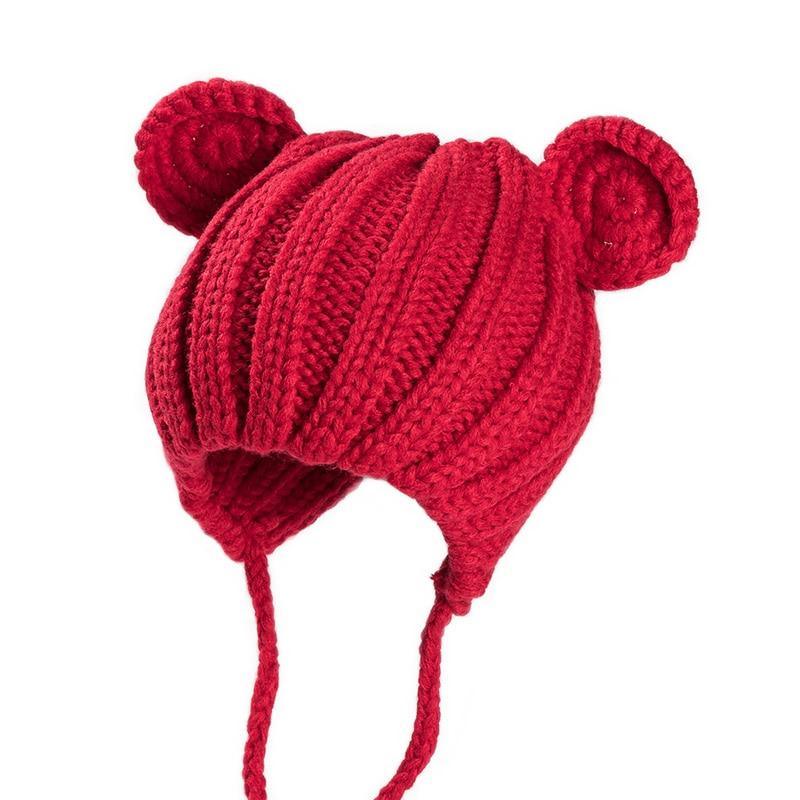 Luxury Modern Baby Knitted Winter Hat with Ears Cartoon Lace-up Children Kids Baby Bonnet Cap In Winter Cozy Style