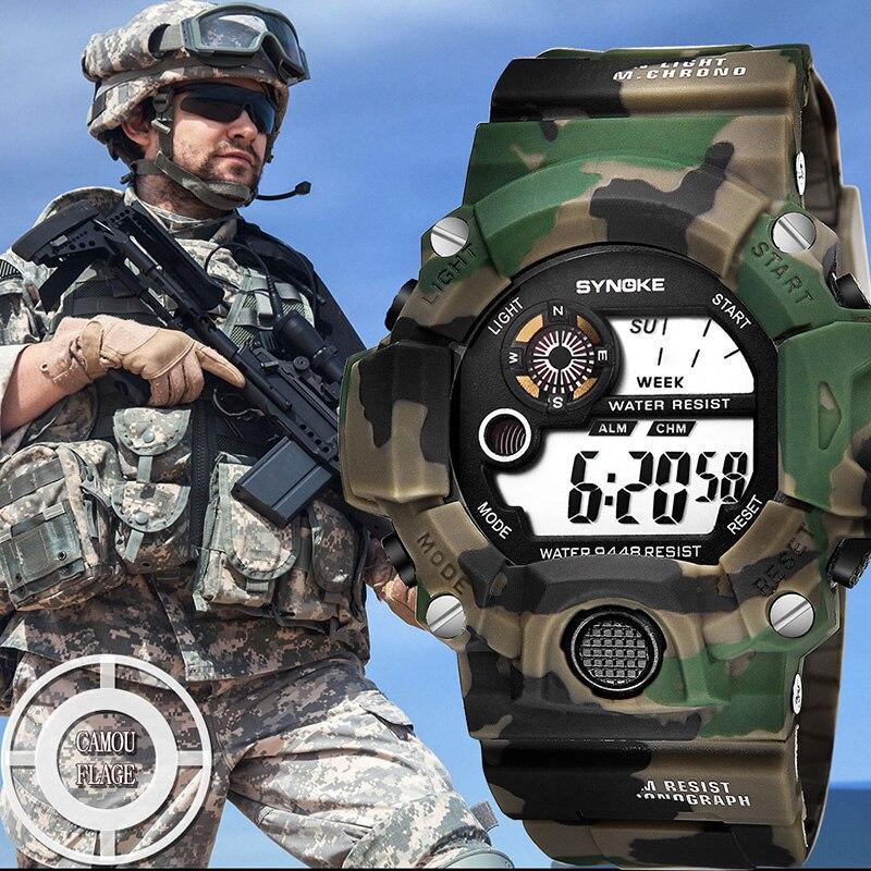 Shock Military Army Mens Watch In Camouflage  Style With LED Digital Back Light With Luminous  Effect