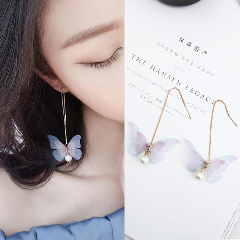 Luxury Modern Trend New Korean Retro Asymmetric Butterfly Imitation Pearl Earrings Fashion Round Flower For Women and Girls