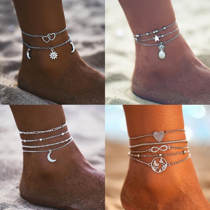 Moon Multilayer Heart Infinite Map Anklets For Women Moon Star Ankle Bracelet For Leg Jewelry style