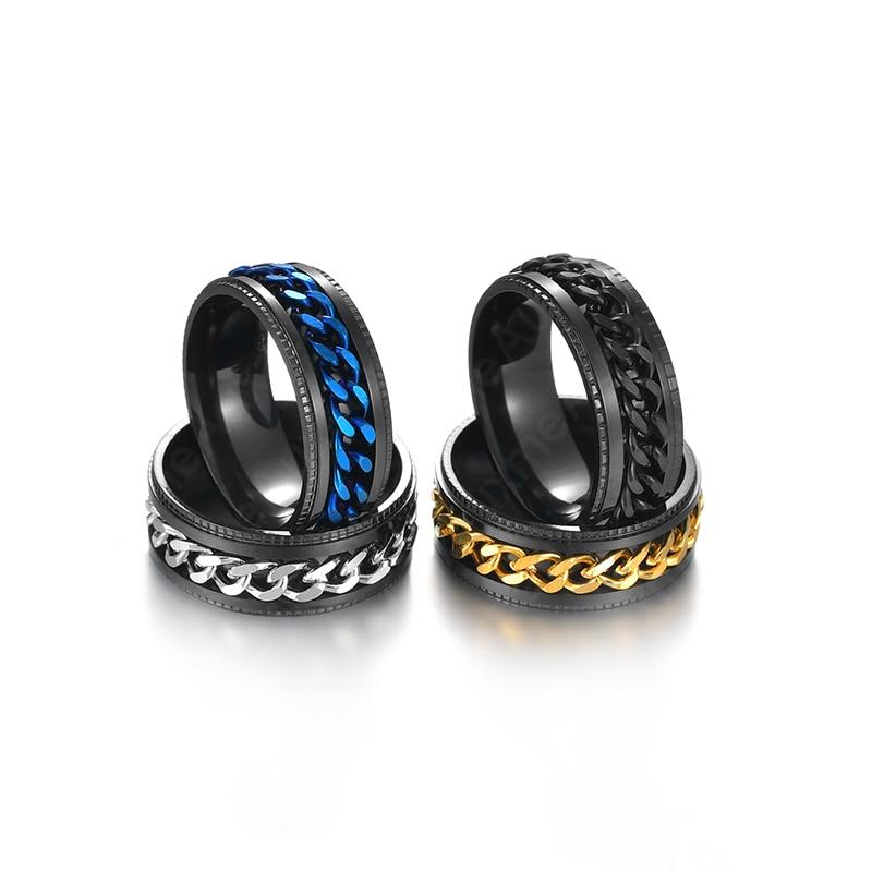 Titanium Stainless Steel Chain Spinner Ring For Men Blue Gold Black Punk Rock Rings Accessories Jewelry Gift