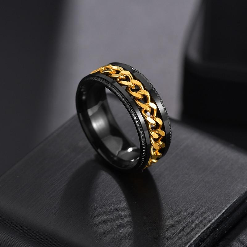 Titanium Stainless Steel Chain Spinner Ring For Men Blue Gold Black Punk Rock Rings Accessories Jewelry Gift