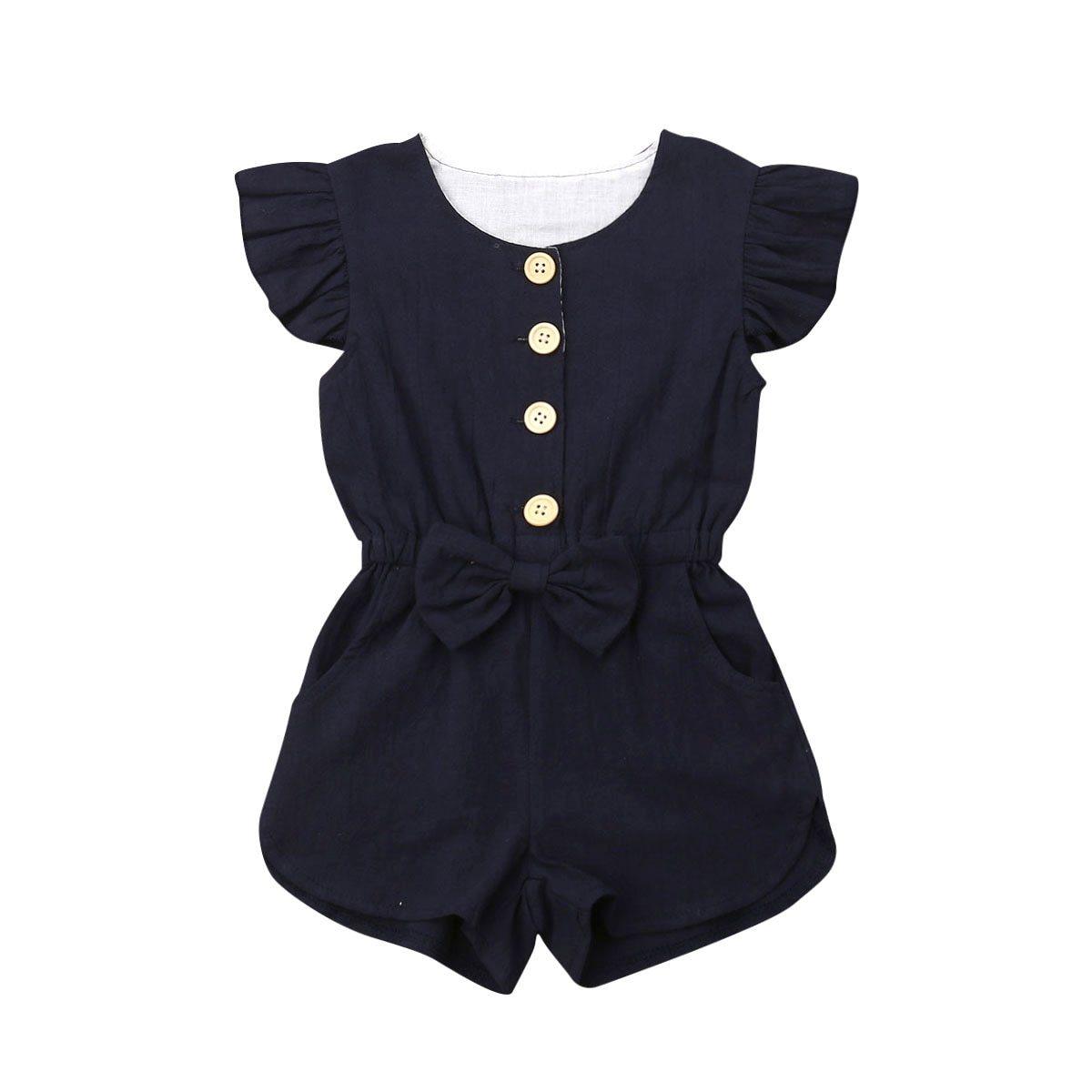 Baby Toddlers Baby Girl Button Sleeveless Ruffle Playsuit Jumpsuit Outfits For Girls