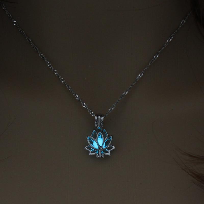 Interesting Unique Popilar Dark Moon Lotus Flower Shaped Pendant Necklace For Women Which Ligh In Dark Elegant Women Necklace