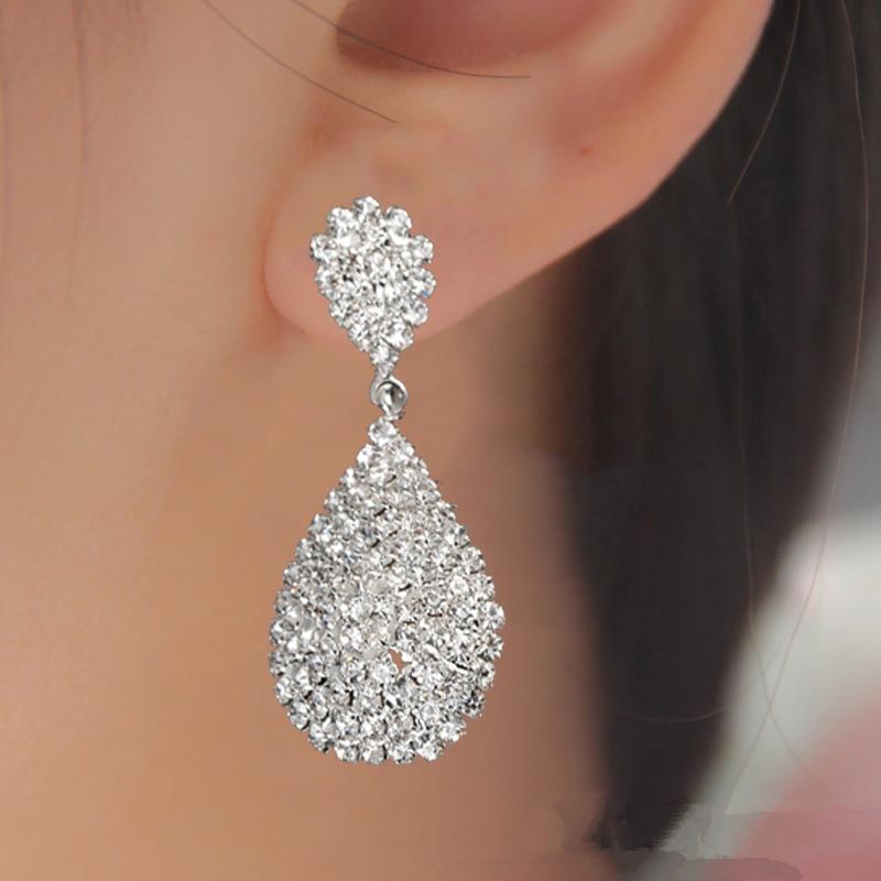 Luxury Fashion Elegant Gold Silver Color Stylish Drop Dangle Earrings With Full Crystal For Woman