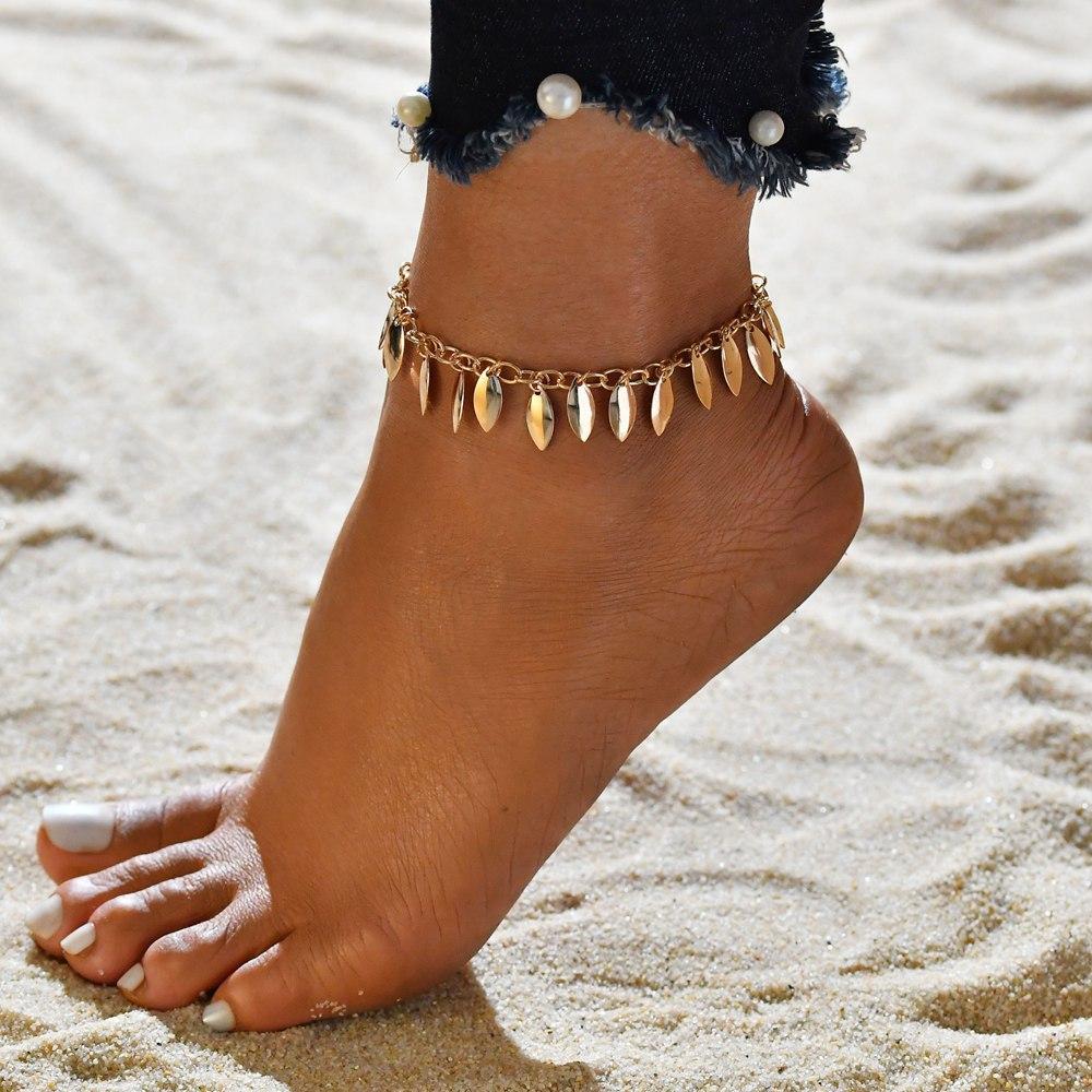 Bohemian Arrow Anklet Bracelet for Women Punk Metal Chain Sequin Female Barefoot Leg Chain Jewelry