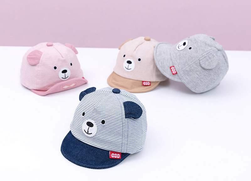 Cartoon Bear Baby Hat Cap Adjustable Baseball Cap Cute Striped Cotton Kids Sun Hat for Baby Boys