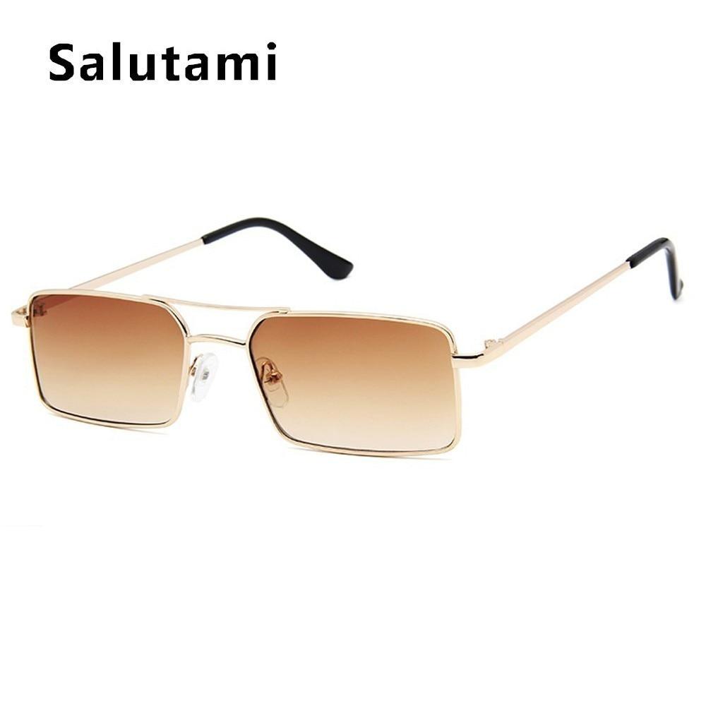 Luxury Famous Retro Modern Square Unisex Men and  Women‘s Sunglasses  With Alloy Metal Small Frame With Clear Double Bridge Men's Sunglasses