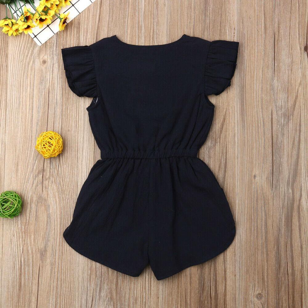 Baby Toddlers Baby Girl Button Sleeveless Ruffle Playsuit Jumpsuit Outfits For Girls