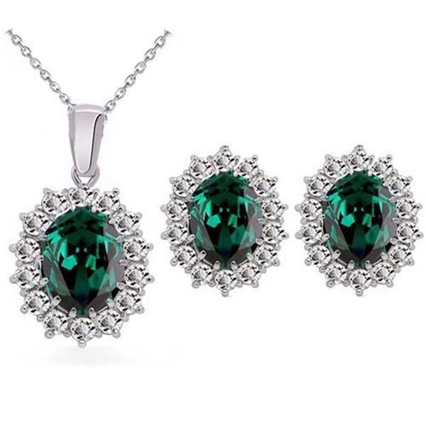 Luxury Elegant Juwelery Set For Ladies IN Blue Crystal Stone Wedding Jewelry Style  For Brides Silver Color Necklace Set For Women