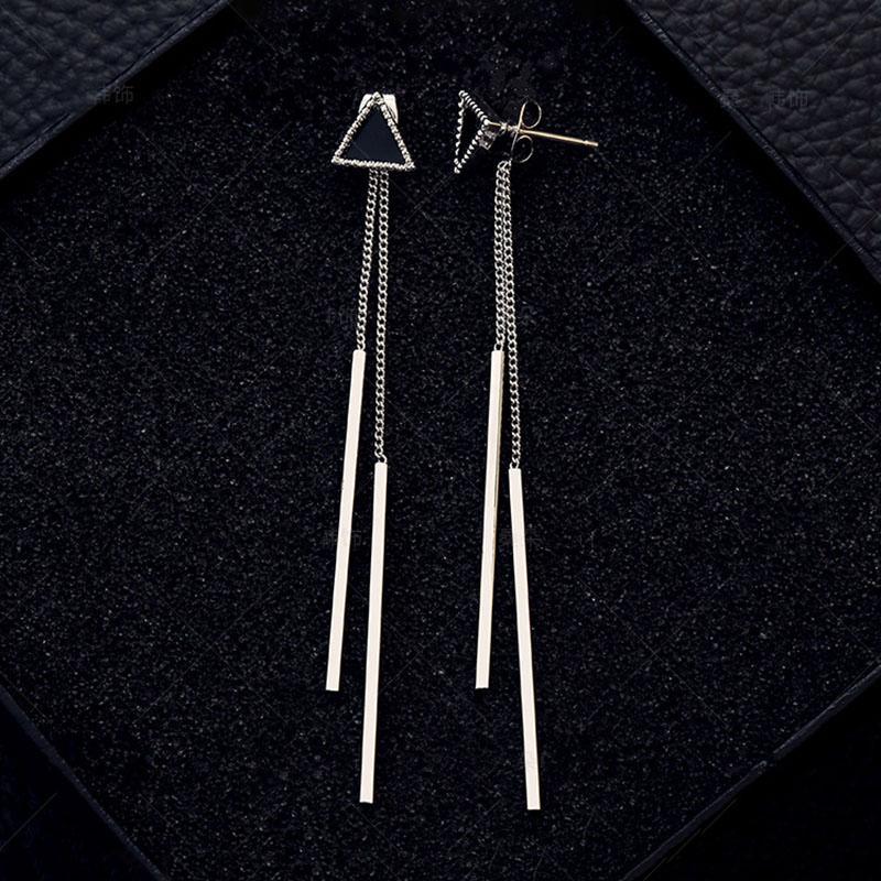 New Korean Geometric Triangle Modern Long Tassel Bar Drop Luxury Earrings For Women Elegant Minimalism Personality Ear Line Dangle