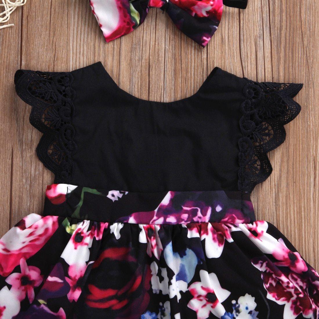 Luxury New Trend Newborn Baby Infant Girl Romper Tutu Dress Headband Floral Outfits Party Dress In Flowers Interesting Design With Bow