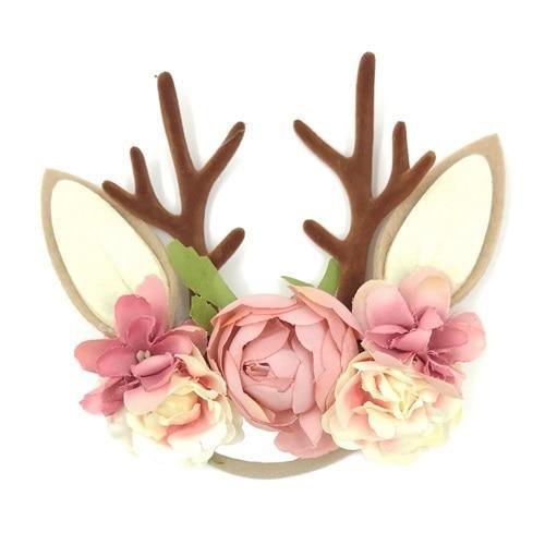 Luxury Christmas Antler Baby Girl Headbands Hair Accessories Xmas Deer Ear Flower Crown Hairband for Newborn Baby