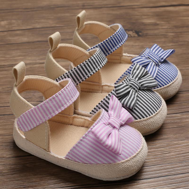 Newborn Baby Girl Striped Bow Sandals Soft Shoes Infants Anti-Slip Sneaker New Fashion Clogs 0-18M