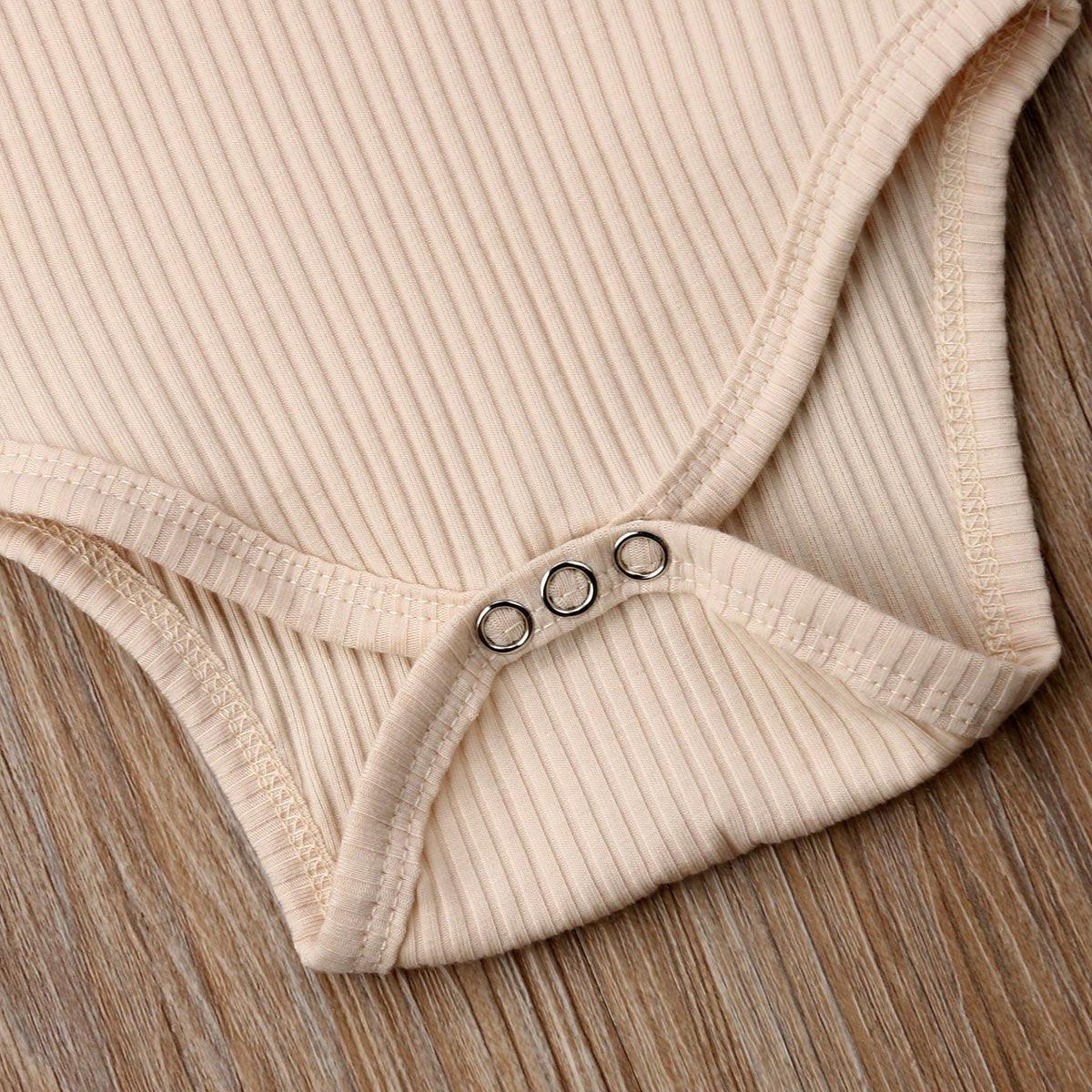 Newborn Infant Baby Girl Boy Ribbed Bodysuit  Ruffle  Long Sleeve One-Pieces Solid Jumpsuit Outfits For Girls