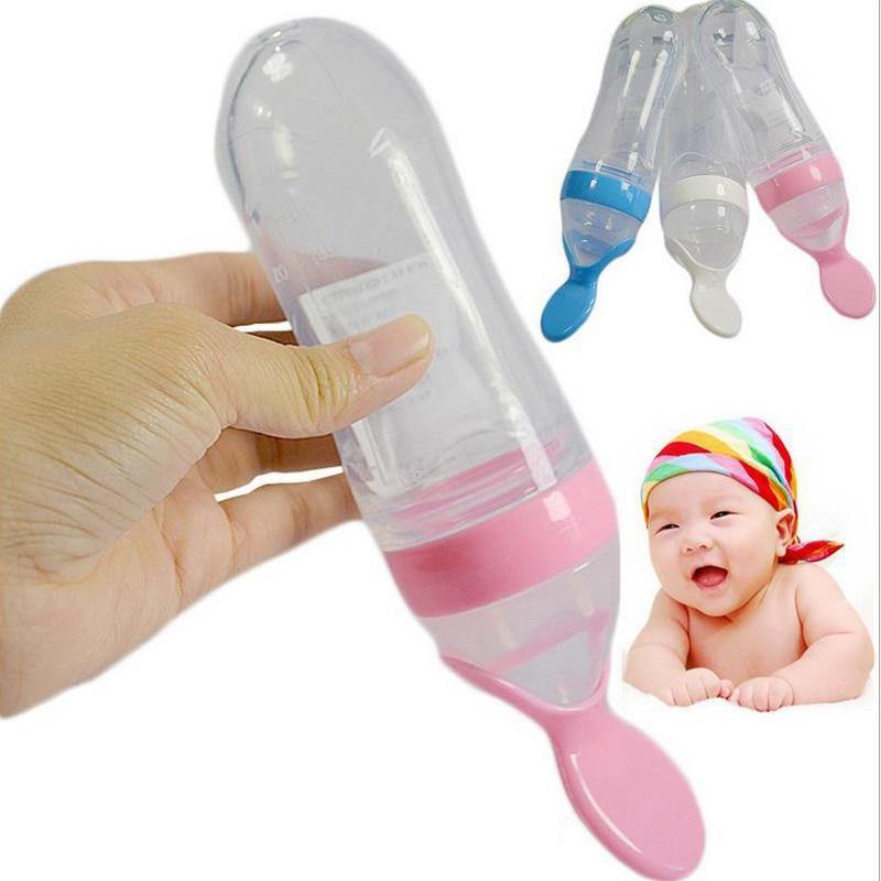 Safety Silicone Bottle For Infant Dids Deeding Bottles With Spoon Baby Food Supplement Bottle Cup For Kids