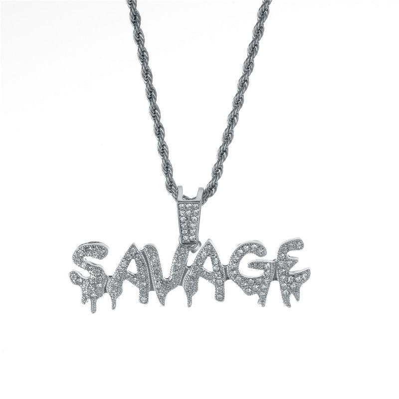 New Modern Trendy Savage Letter Elegant Necklace And Luxury Pendant Shiny Ice Out Link Chain Amazing Necklace With Tennis Chain Choker Hip Hop Jewelry For Men And Women