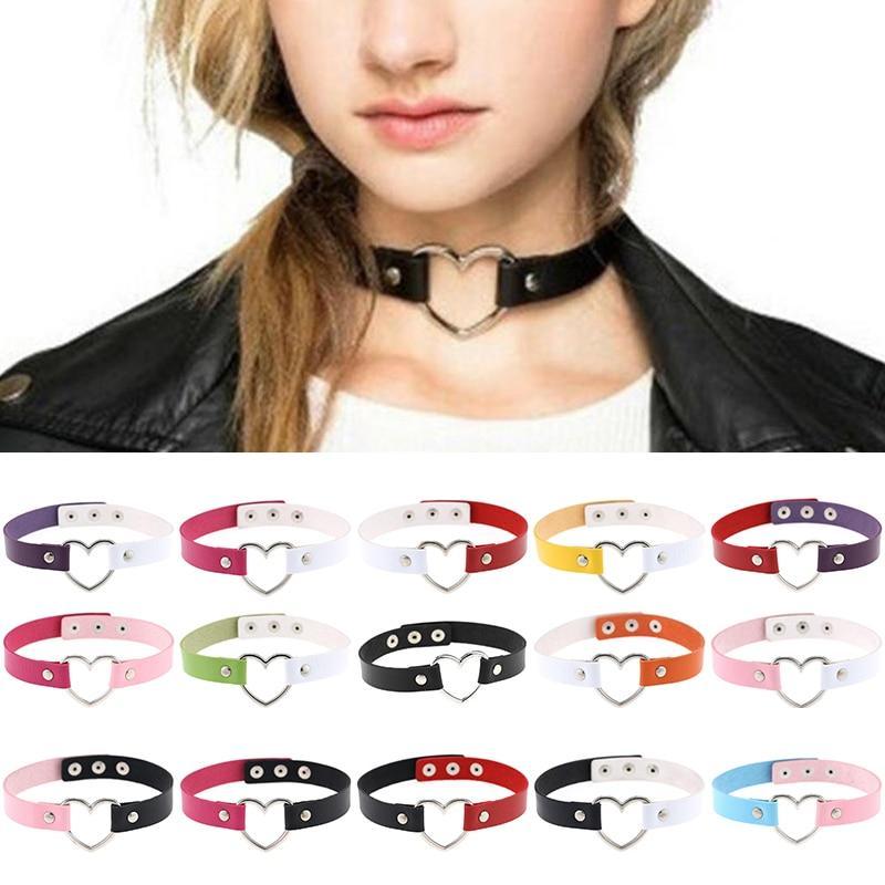 New Fashion Women Men Cool Punk Goth  Heart-Shape Leather Collar Choker Necklace Jewelry Accessories