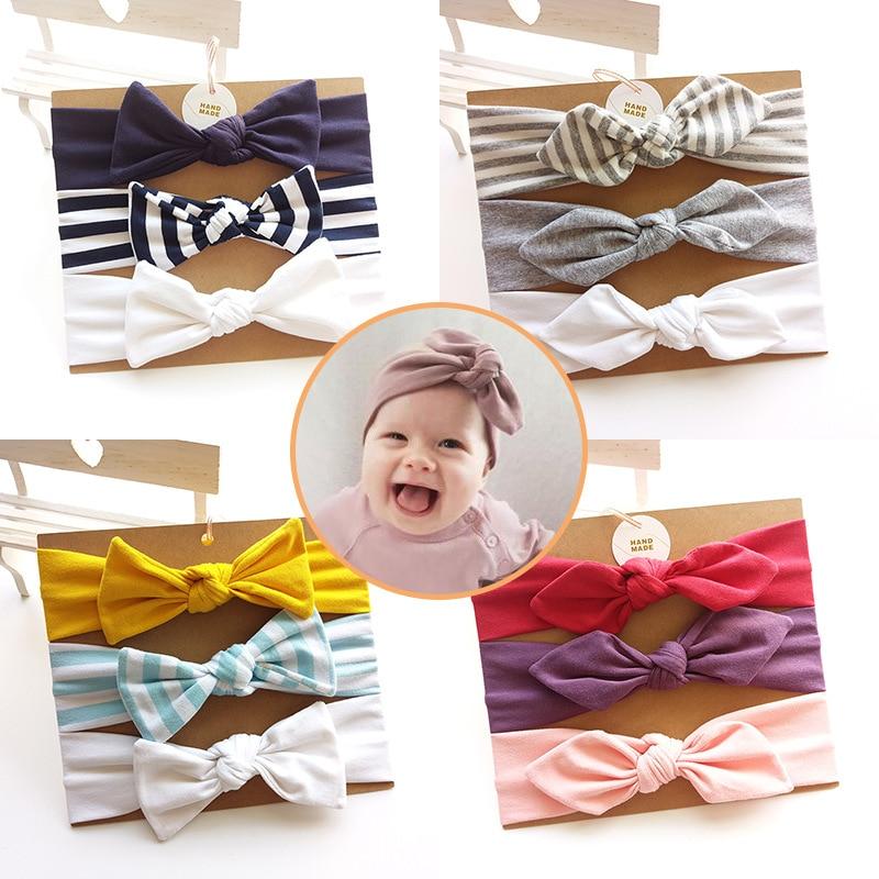 3PCS Set Baby Headband Girls Hair Accessories Cotton Rabbit Ear Turban Bow Elastic Hairband For Baby Girls