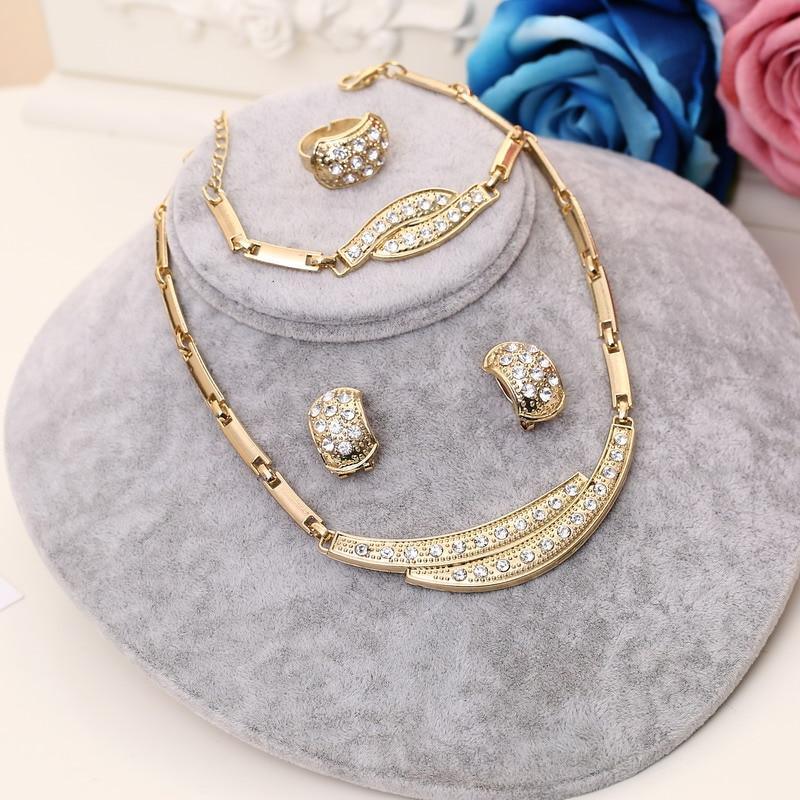 Luxury Gold Jewelry Sets Earrings Necklace Brecelet Ring Wedding African Beads Crystal Bridal Jewellery Set Rhinestone Ethiopian Jewelry