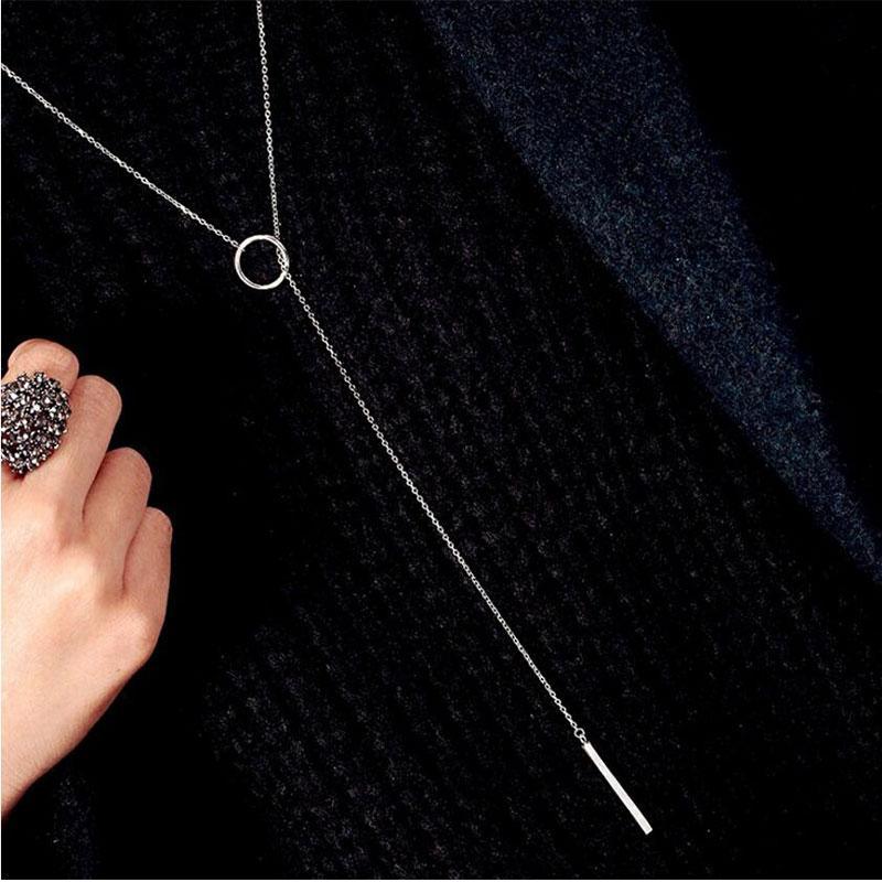 Luxury Modern Circle Strip Long Chain Necklace For Women And Man Perfect Gift Jewelry Cool Style