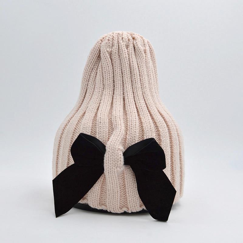 Modern Trend Big Bows Knitted Baby Girl Hat Cap Warm Kids baby winter Hat For Girls