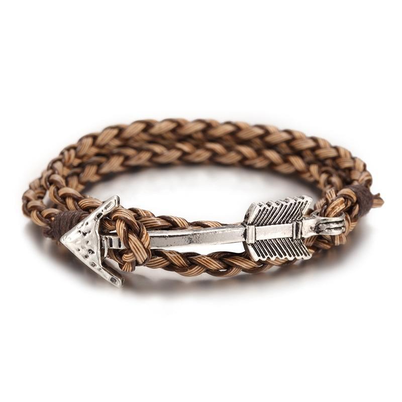 New Arrival Multilayer Charm Leather Vintage Bronze Arrow Bracelet Anchor Bracelet For Men and Women Lovers' Gift