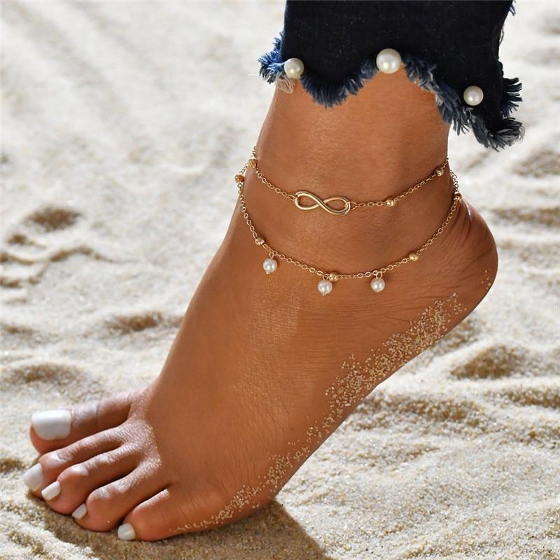 Modern Foot Brecelets Gold Female Anklets Barefoot Crochet Jewelry For Leg, Foot Bracelets in Elegant Luxury Trend Style