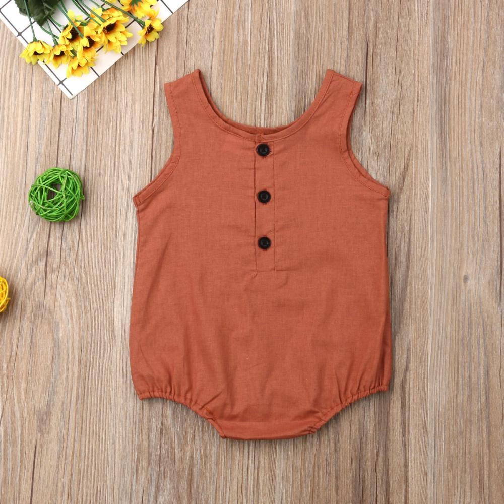 Newborn Baby Girl Boy Clothes Cotton Linen Sleeveless Button Bodysuit Outfits Set Jumpsuit Romper