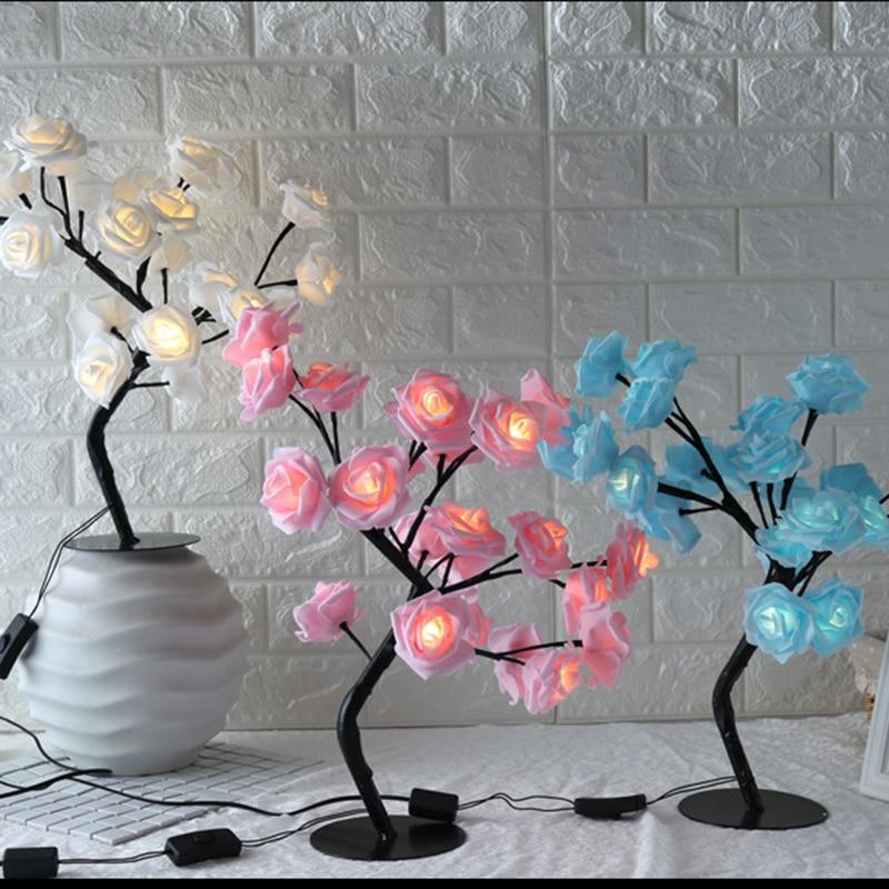 STEVVEX Rose Shaped Table Lamp Flower Rose Tree Decorative Light for Living Room Bedroom Kids Room/Decor Light