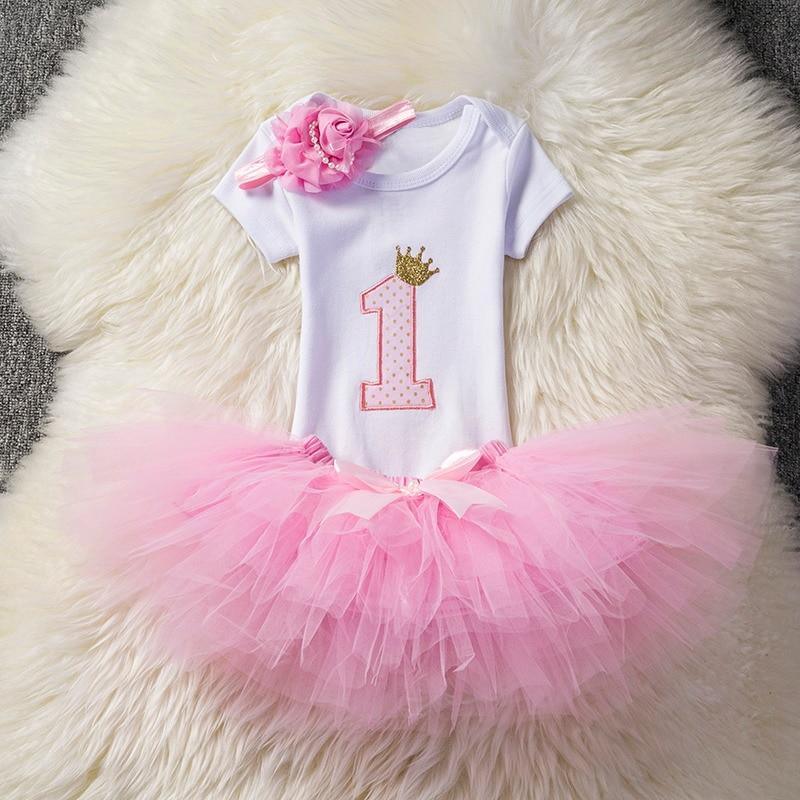 Baby First Birthday Outfits Tutu Tulle for 1 Year Party Fluffy Pink Communion Toddler Christening Gown Dresses For Girls