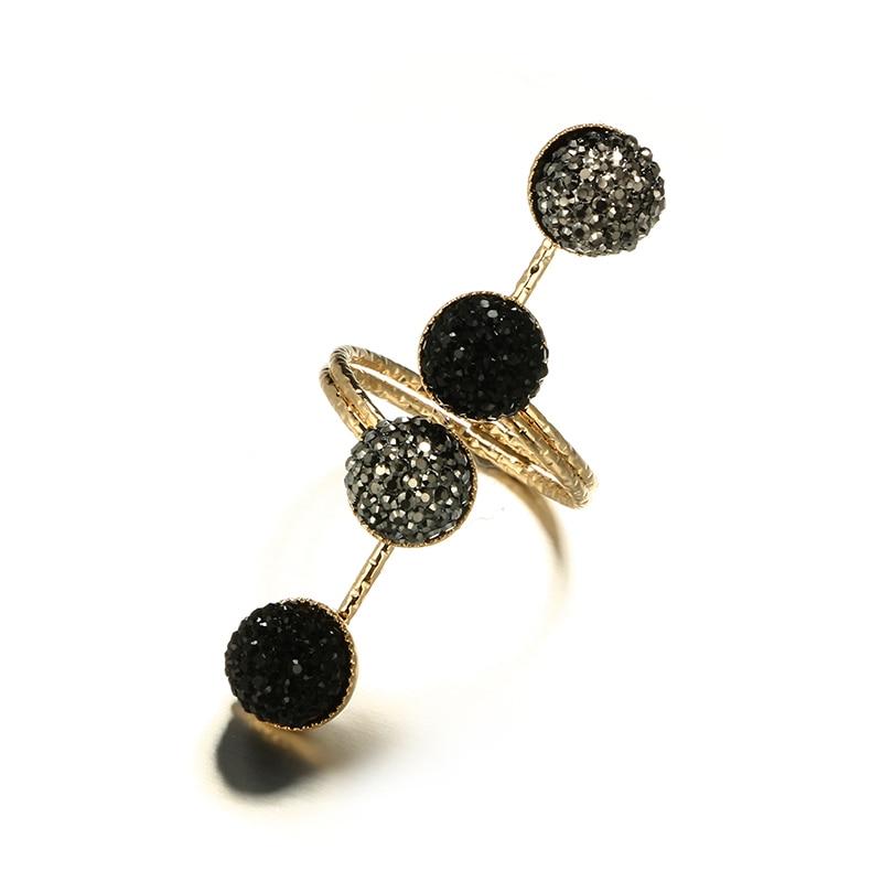 Modern Antique Gold Black Rhinestone Opening Finger Rings Set for Women With Earrings in Elegant Stone Deisgn