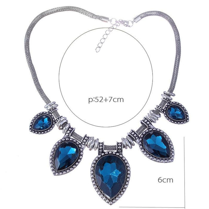 Luxury Vintage Women Necklace With  Big Crystal Jewelry Silver Color Chain Maxi Necklaces