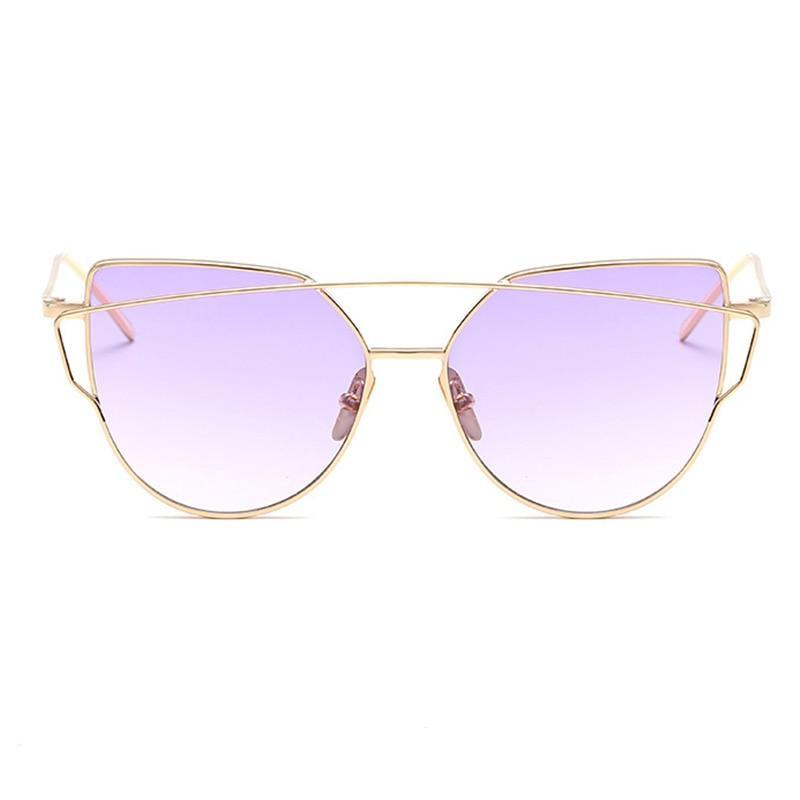 Luxury Vintage Modern Cat Eye Metal High Quality Frame  With Miror Sunglasses For  Women and Lady sunglasses With UV400 Protection