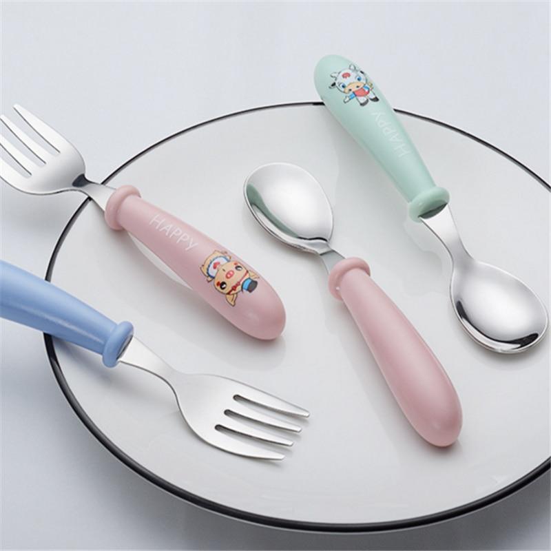 Baby Gadgets Tableware Set Children Utensil Stainless Steel Toddler Dinnerware Cutlery Cartoon Infant Food Feeding Spoon and Fork