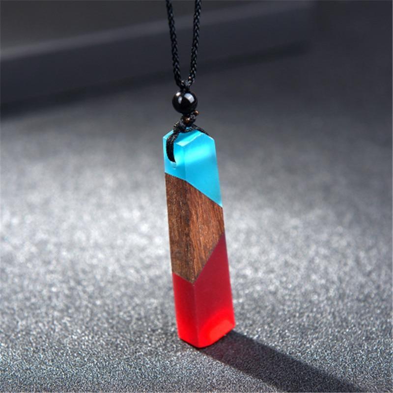 Fashion Natural Wooden Men Necklace Handmade Wood Resin Necklace Vintage Statement Necklaces & Pendants Long Rope Jewelry Gifts For Men and Women