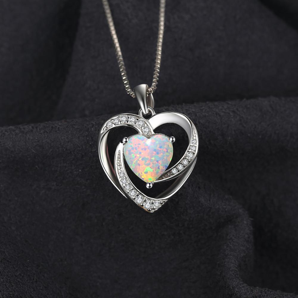 Heart Created Opal Pendant Necklace 925 Sterling Silver Gemstones Choker Statement Necklace Women In Luxury Modern Shiny Jewelry Diamond Design