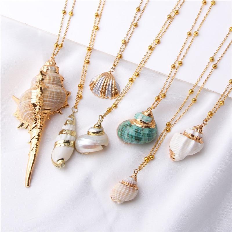 New Boho Conch Shell Amazing Necklace Sea Beach Shell Chain Pendant Elegant Necklace For Women Collier Femme Shell Cowrie Modern Summer Jewelry Bohemian