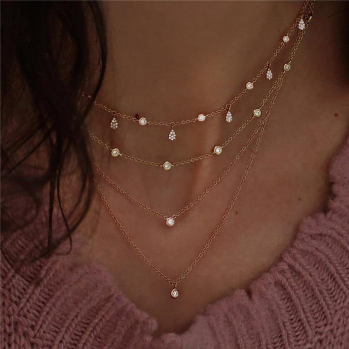 Luxury Modern Moon and Star Arabic Crystal Choker Multilayer Chain Necklaces For Women Luxury Jewelry Vintage Cool Style For Ladies