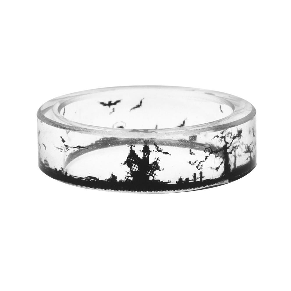 Transparent Resin Ring Rabbit Dog Bat Cat Castle Music Note Pattern Inside For Women and Men.