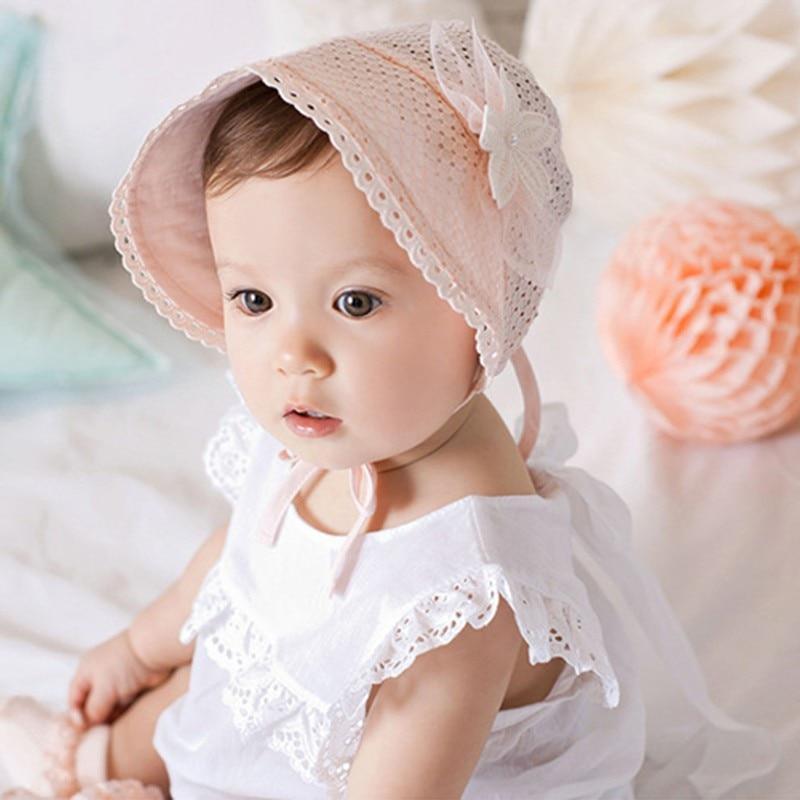 Cute Princess Baby Hat With Bow Solid Color Lace Hollow for Baby Girl Cap Toddler Kids Beach Bucket Hats In Retro Design