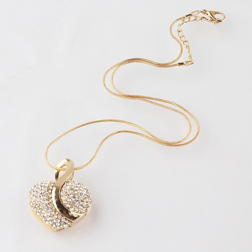 Luxury Fashion Jewelry Gold-color Romantic Austrian Crystal Heart Shape Chain Necklace and Earrings Jewelry Sets For Women