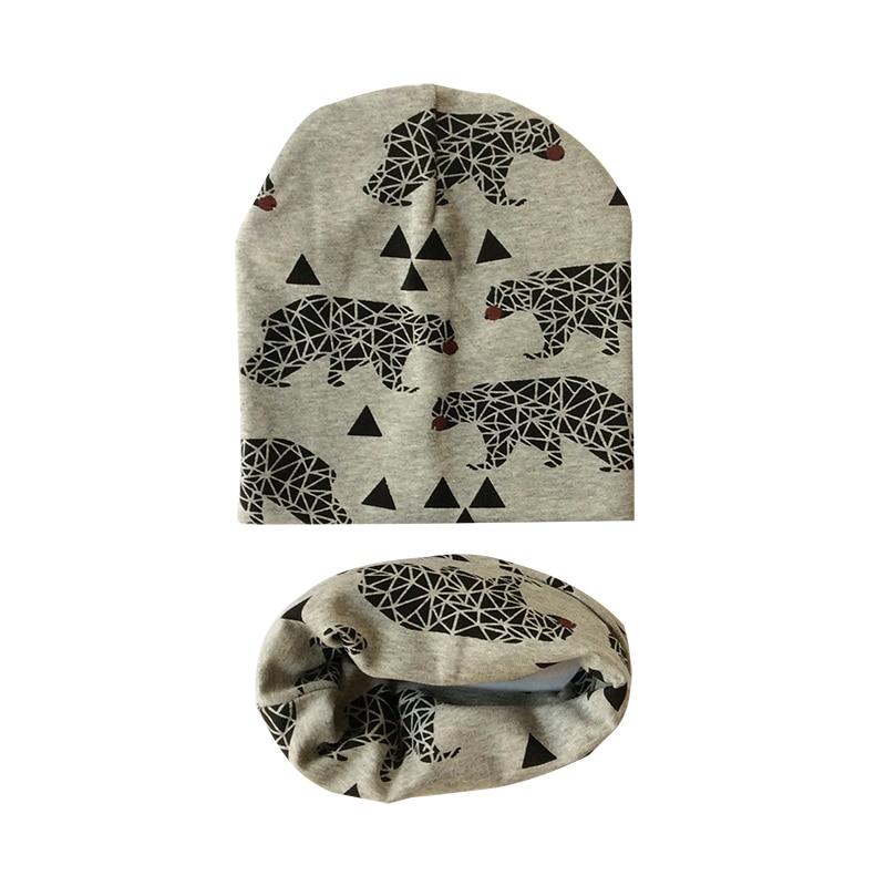 Modern Children Girls Cartoon Sheep Printing Cotton Hat and Scarf Animal Pattern Kids Caps Baby Beanie