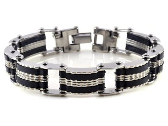 Men Stainless Steel Link Chain Bracelets & Bangles Men's Cuff  Wristband Biker Motorcycle Black Silicone Bracelet