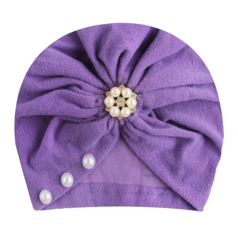 Luxury Learl Turban  for Baby Girls Bohemia Hat with Pearls Photography Props Newborn Turban Hats Kids Beanie Baby Cap