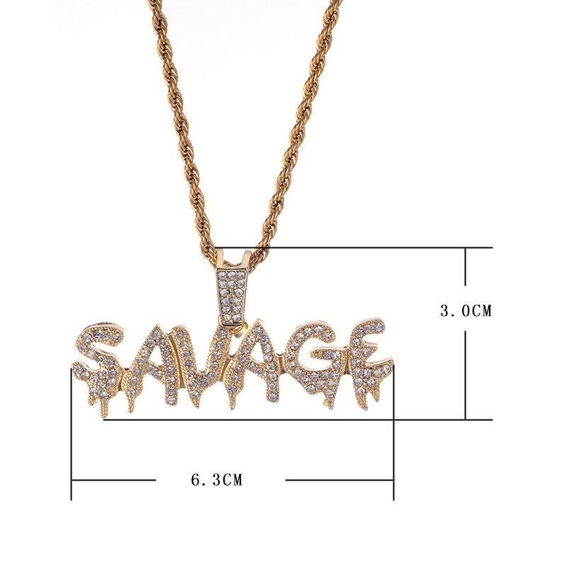 New Modern Trendy Savage Letter Elegant Necklace And Luxury Pendant Shiny Ice Out Link Chain Amazing Necklace With Tennis Chain Choker Hip Hop Jewelry For Men And Women