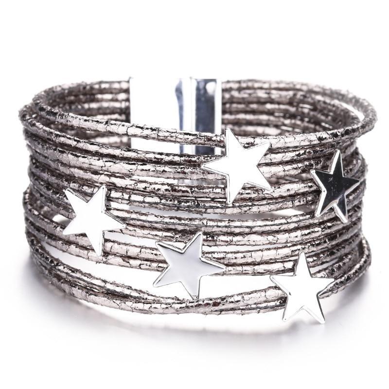 Modern Bohemian Star New Leather Elegant Bracelets Luxury For Women Fashion Pentagram Multi-Layer Wide Wrap Bracelets And Bangles Jewelry