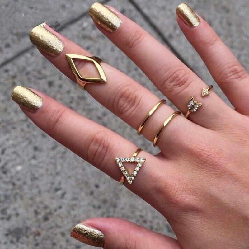 NEW 2020 Tren Bohemian Vintage Gold Crescent Geometric Ring Set for Women In Crystal Personality Design Ring Set Party Jewelry Gift