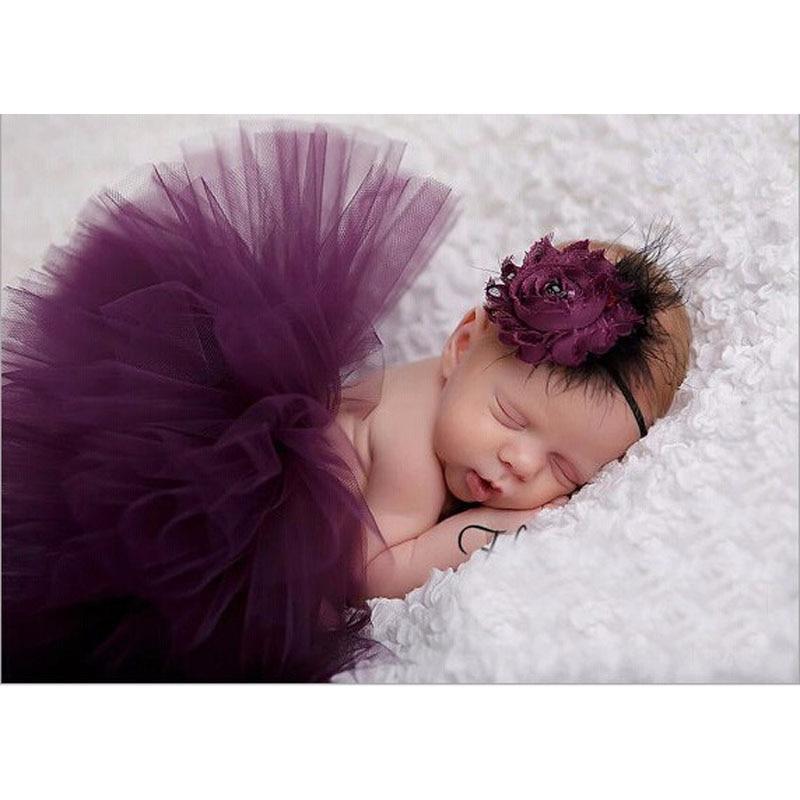 Luxury Modern Elegant Baby Girl Tulle Tutu Skirt and Flower Headband Set Newborn Dress With Big Bow And With Headband